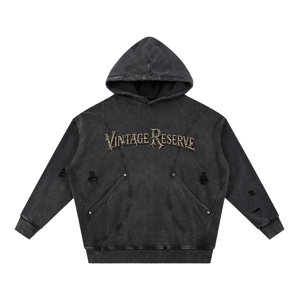 CoZay Vintage Reserve Snow Washed Distressed Panel Pocket Hoodie