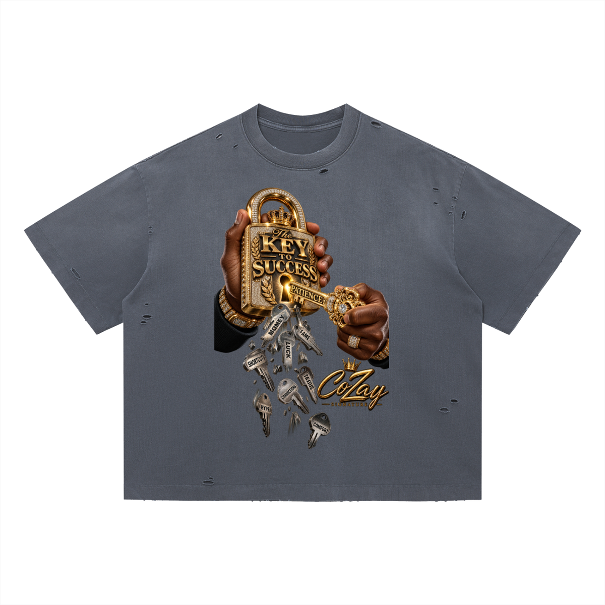 CoZay Signature Key Vintage Washed Distressed Boxy Oversized T-Shirt