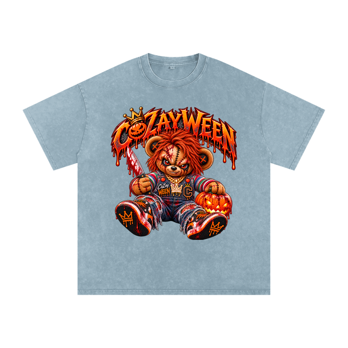 CoZayWeen Chucky Snow Washed Oversized Cotton T-Shirt