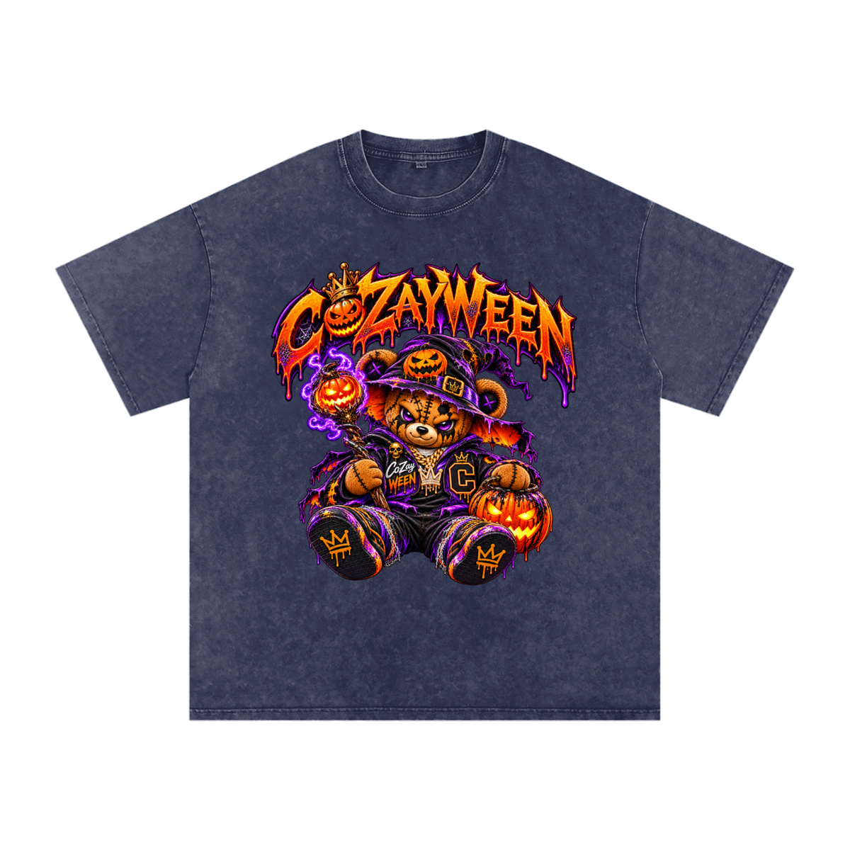 CoZayWeen Witch Snow Washed Oversized Cotton T-Shirt