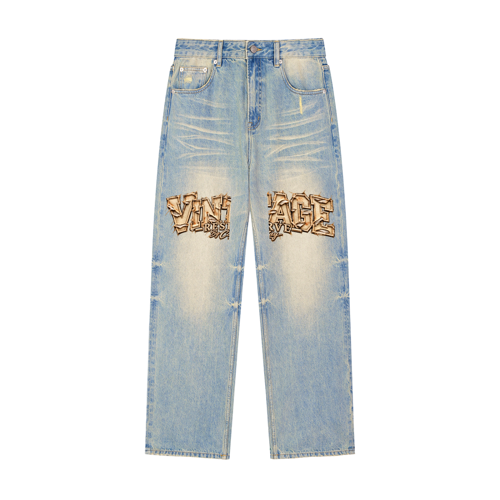 CoZay Vintage Reserve Men's Sun Fade Raw Hem Denim Jeans
