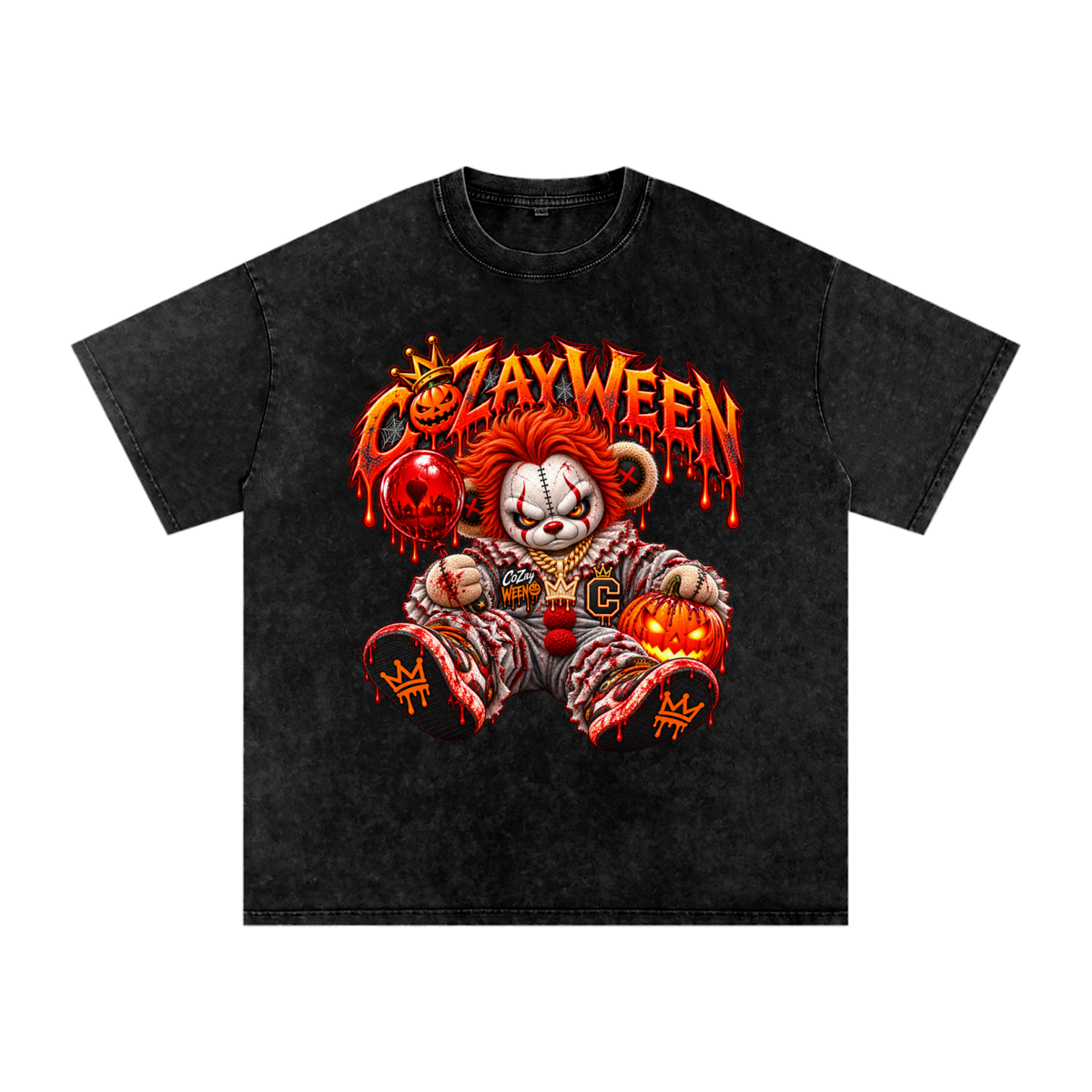 CoZayWeen Pennywise Snow Washed Oversized Cotton T-Shirt