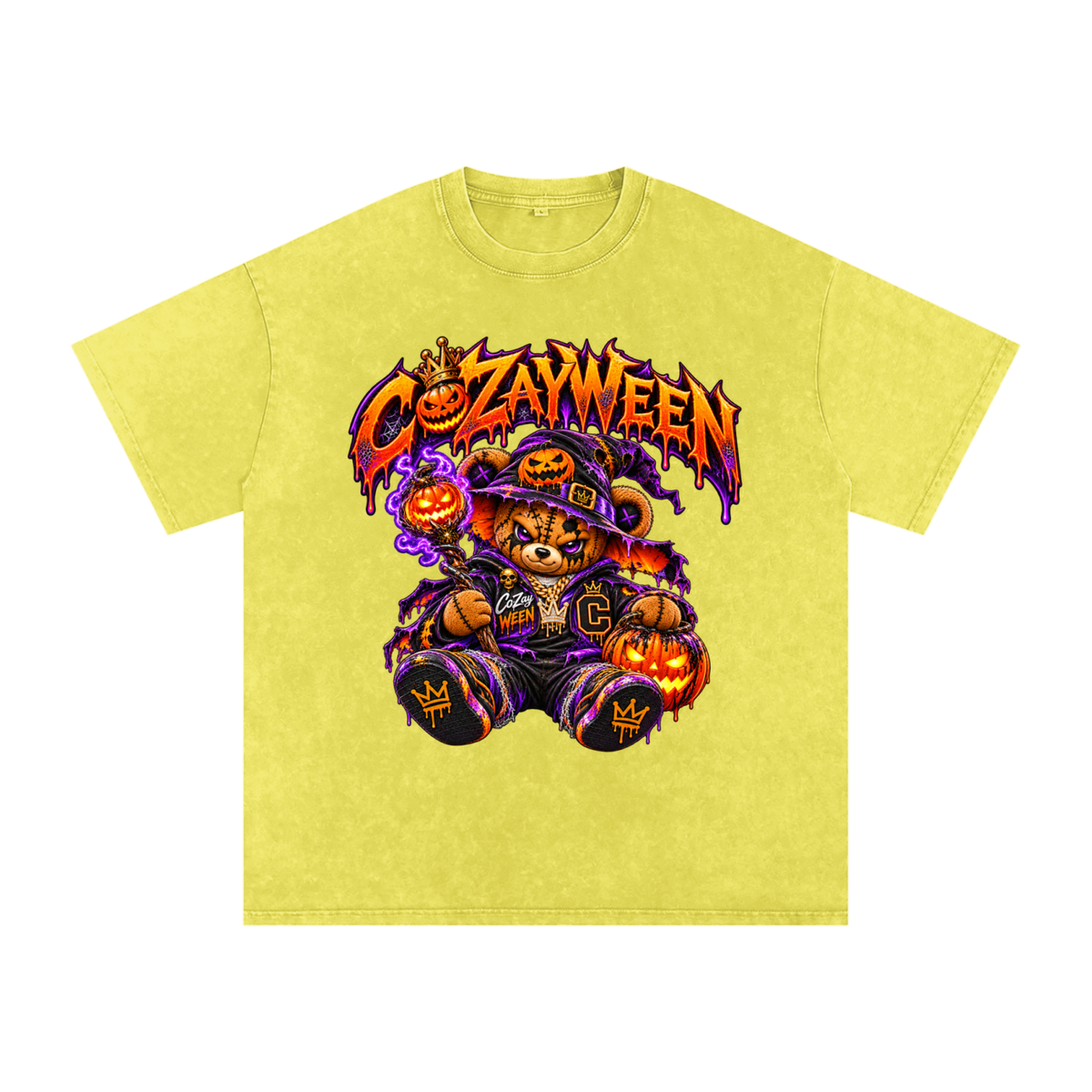 CoZayWeen Witch Snow Washed Oversized Cotton T-Shirt