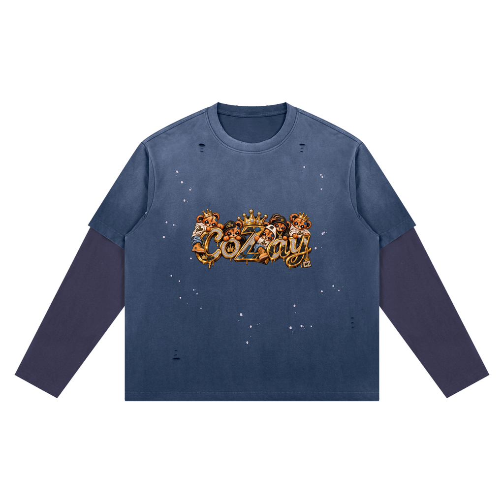 Cozay Original Unisex Vintage Wash Distressed Layer T-Shirt