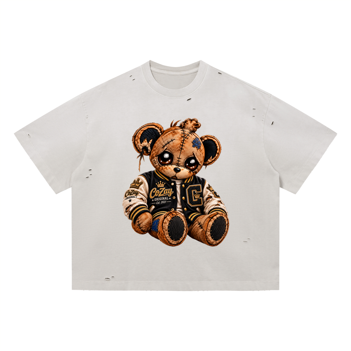 CoZay Original Hoodie Bear Vintage Washed Distressed Boxy Oversized T-Shirt