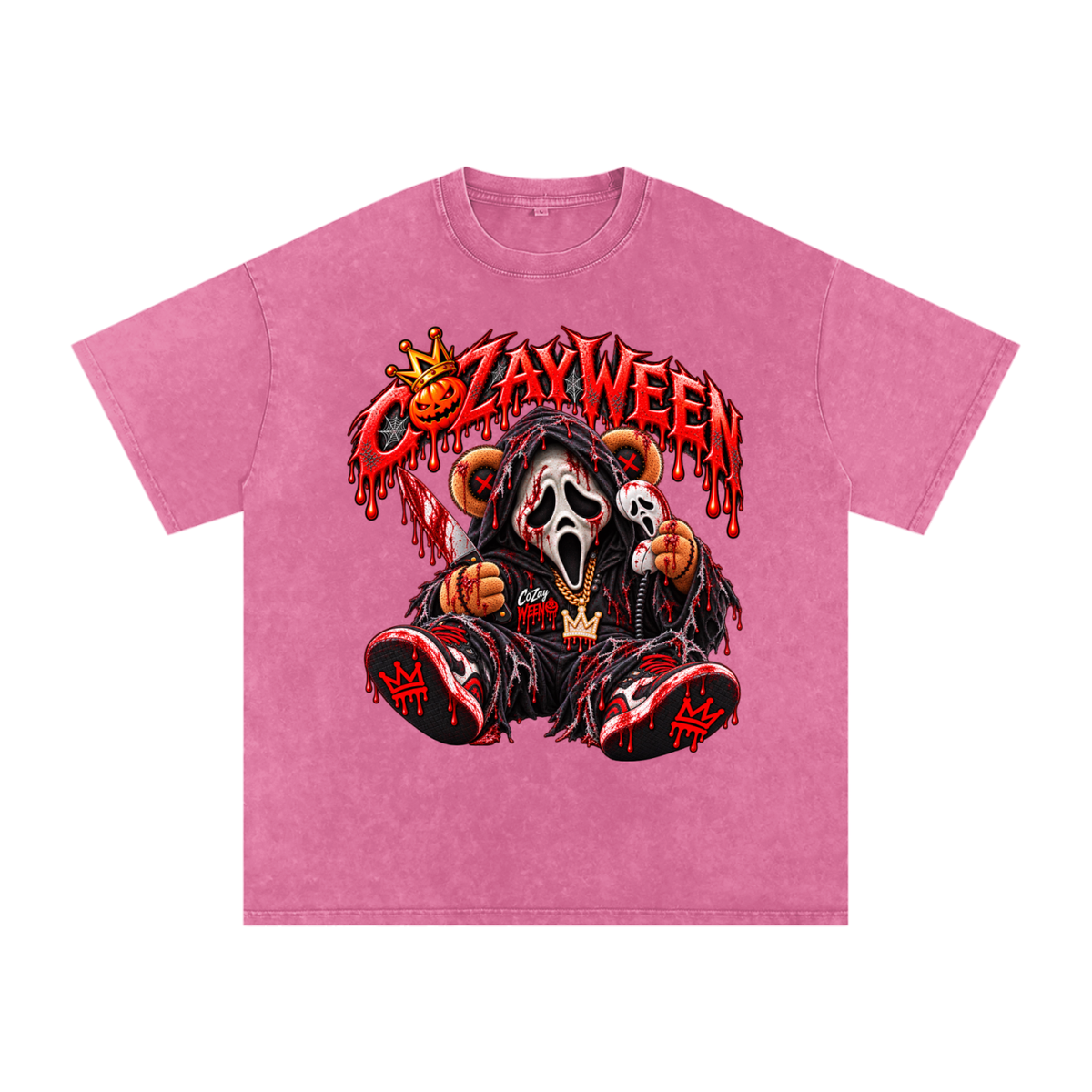 CoZayWeen Scream Snow Washed Oversized Cotton T-Shirt