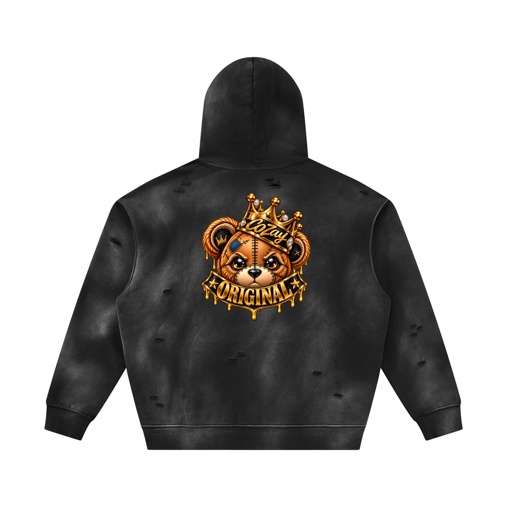 CoZay Original Bear Unisex Sunfade Frayed Fleece Hoodie