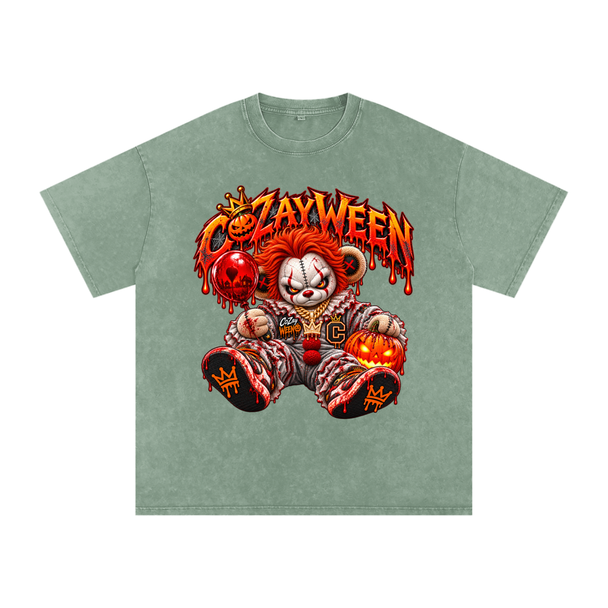 CoZayWeen Pennywise Snow Washed Oversized Cotton T-Shirt