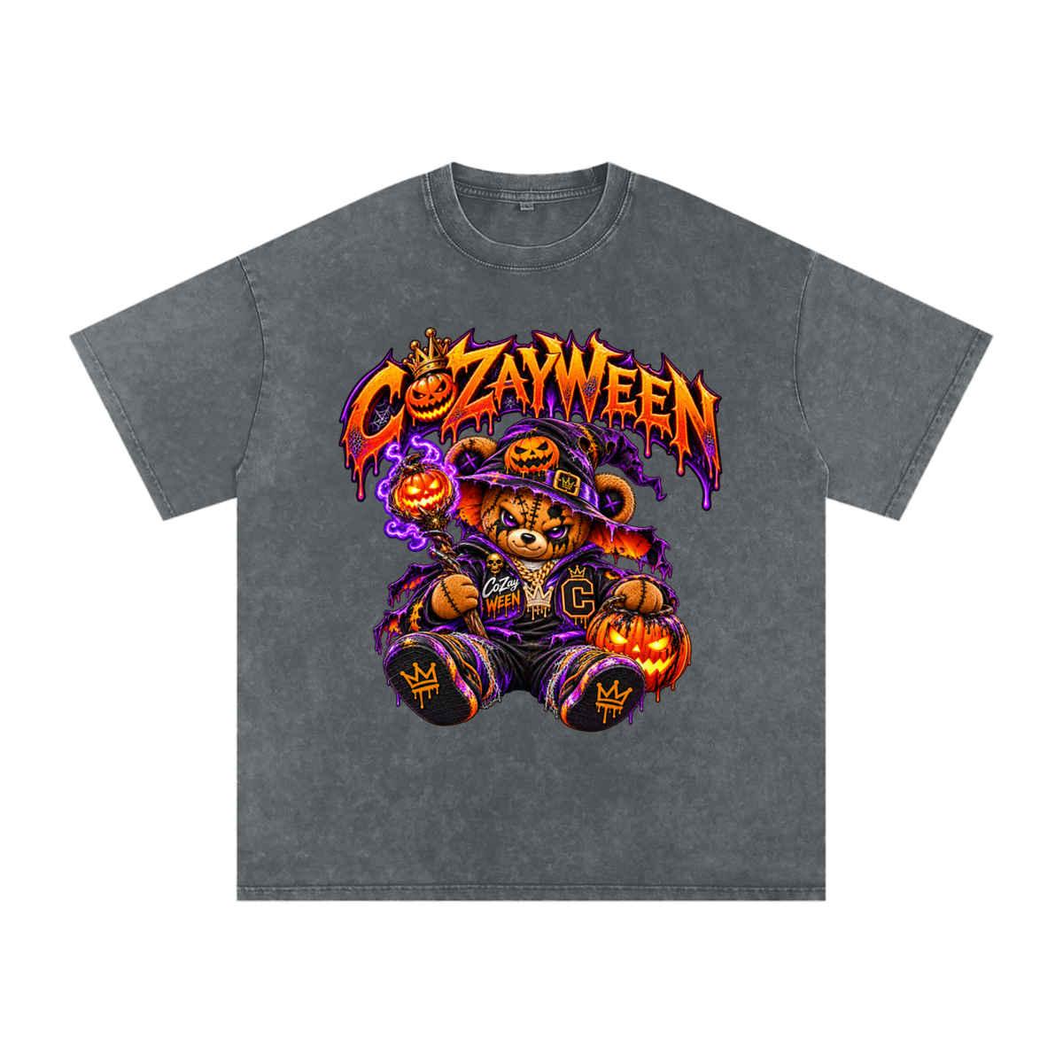 CoZayWeen Witch Snow Washed Oversized Cotton T-Shirt