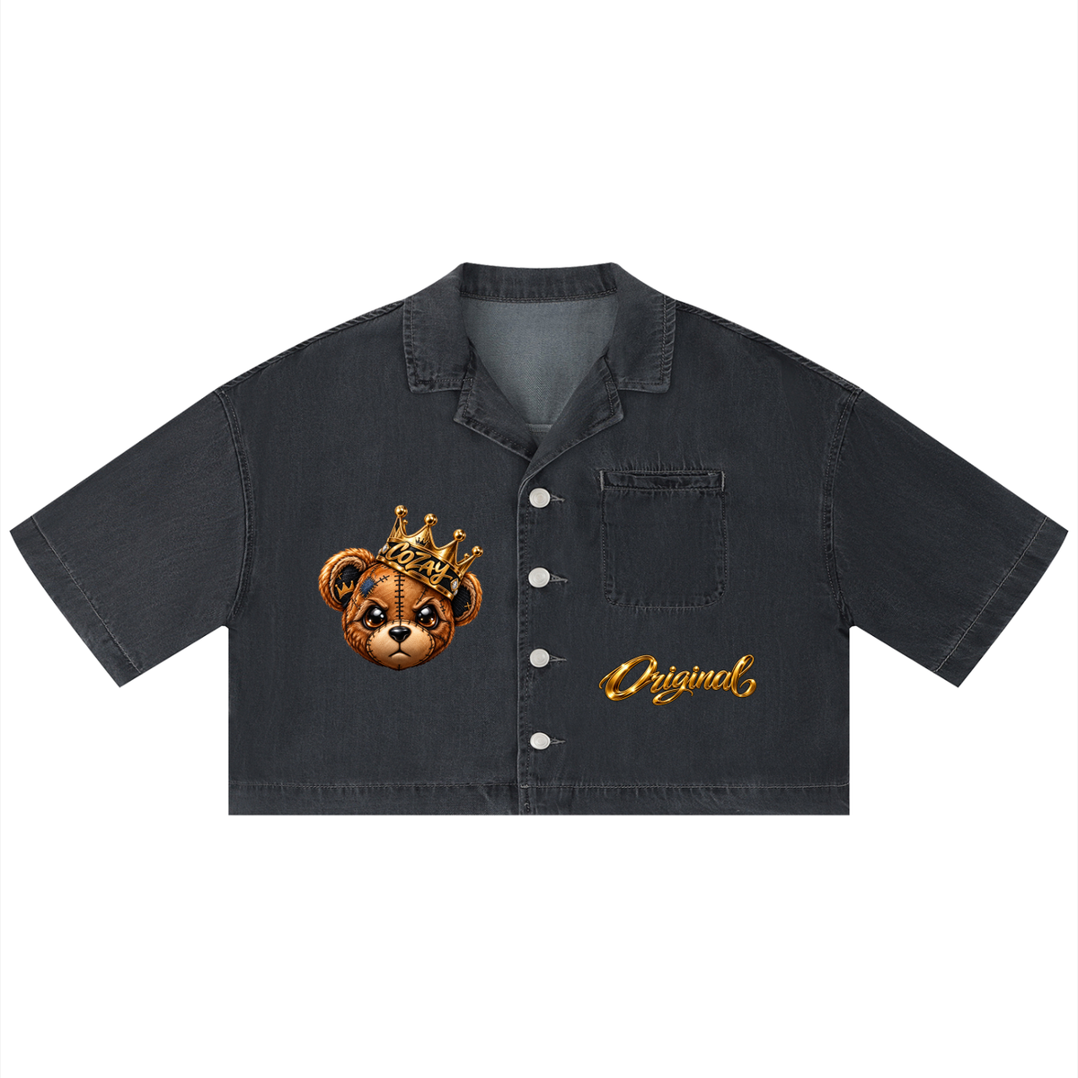 CoZay Original Bear Women's Vintage Wash Boxy Cropped Shirt