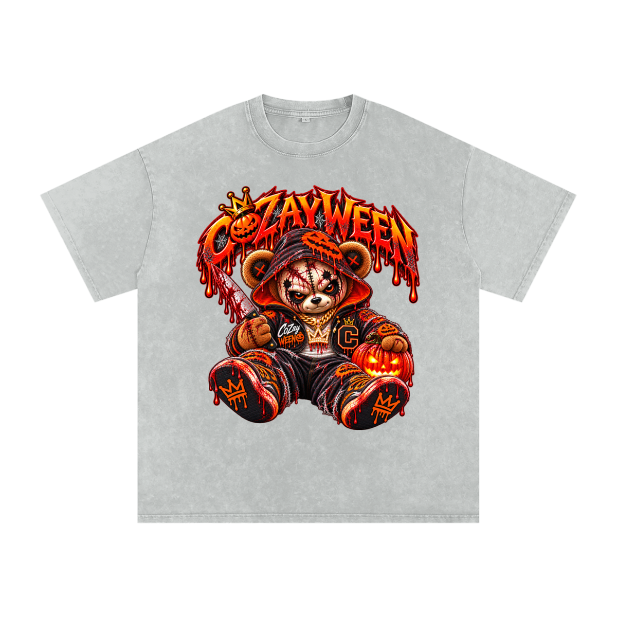 CoZayWeen Hoodie Snow Washed Oversized Cotton T-Shirt