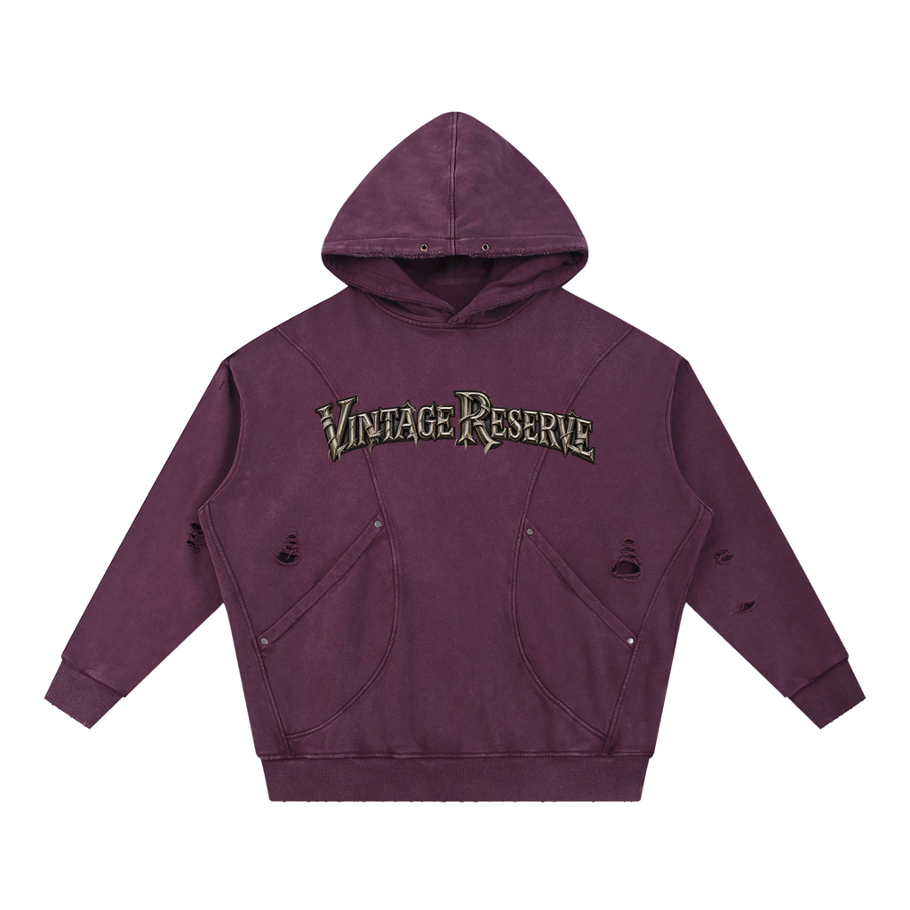 CoZay Vintage Reserve Snow Washed Distressed Panel Pocket Hoodie