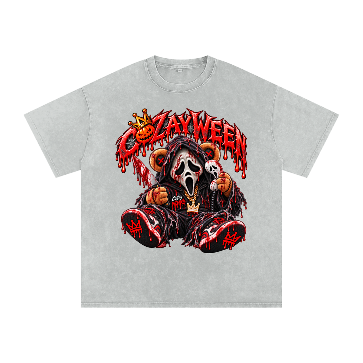 CoZayWeen Scream Snow Washed Oversized Cotton T-Shirt