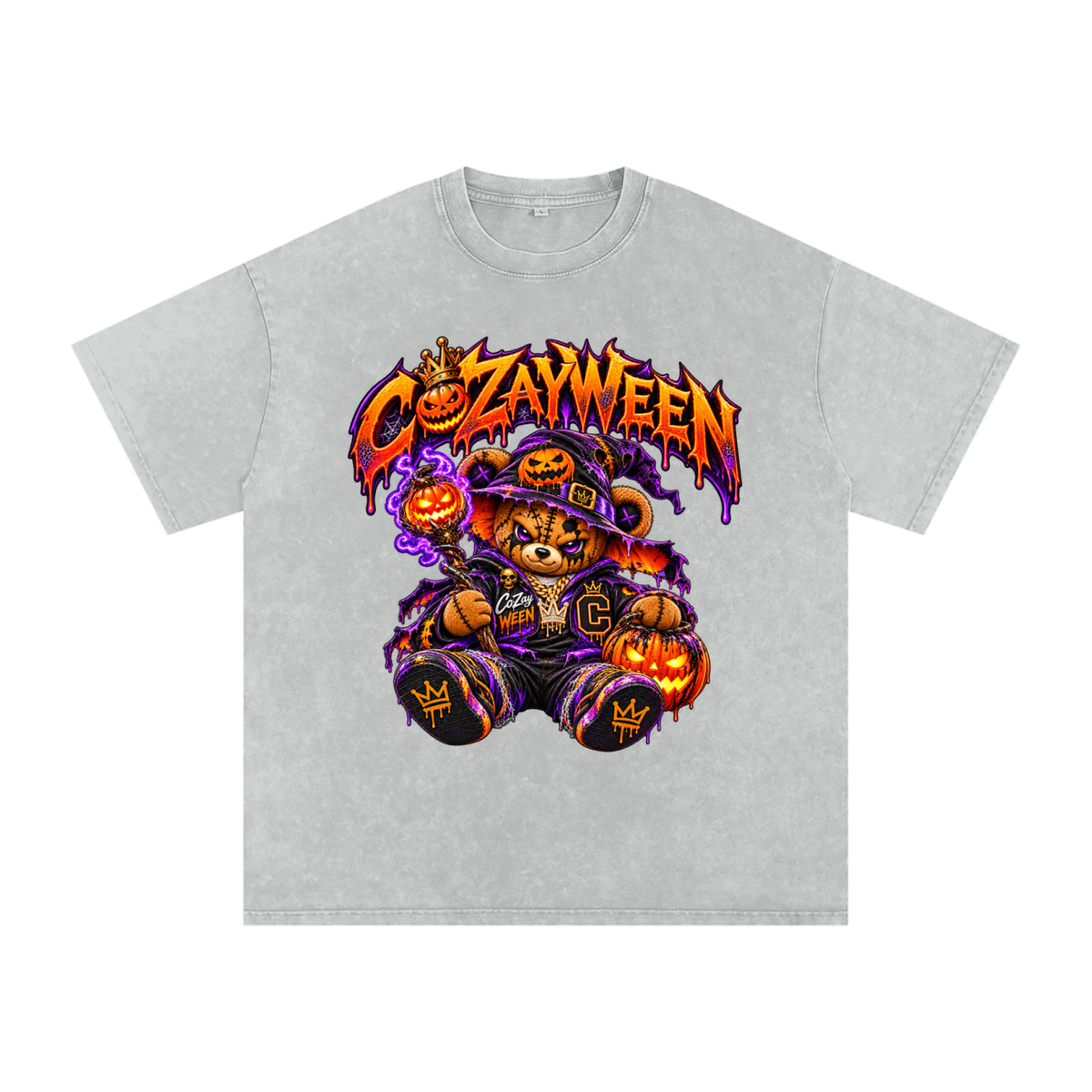 CoZayWeen Witch Snow Washed Oversized Cotton T-Shirt