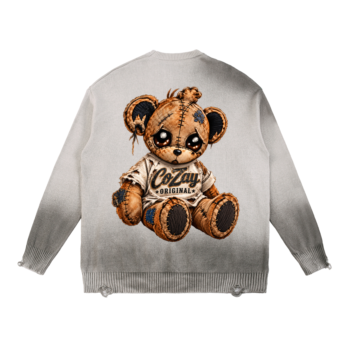 COZAY ORIGINAL Sun Fade Distressed Ripped Crewneck sweater