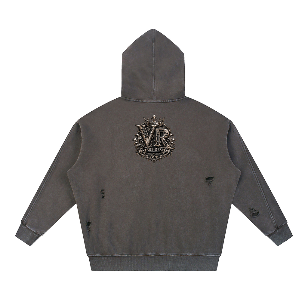 CoZay Vintage Reserve Snow Washed Distressed Panel Pocket Hoodie