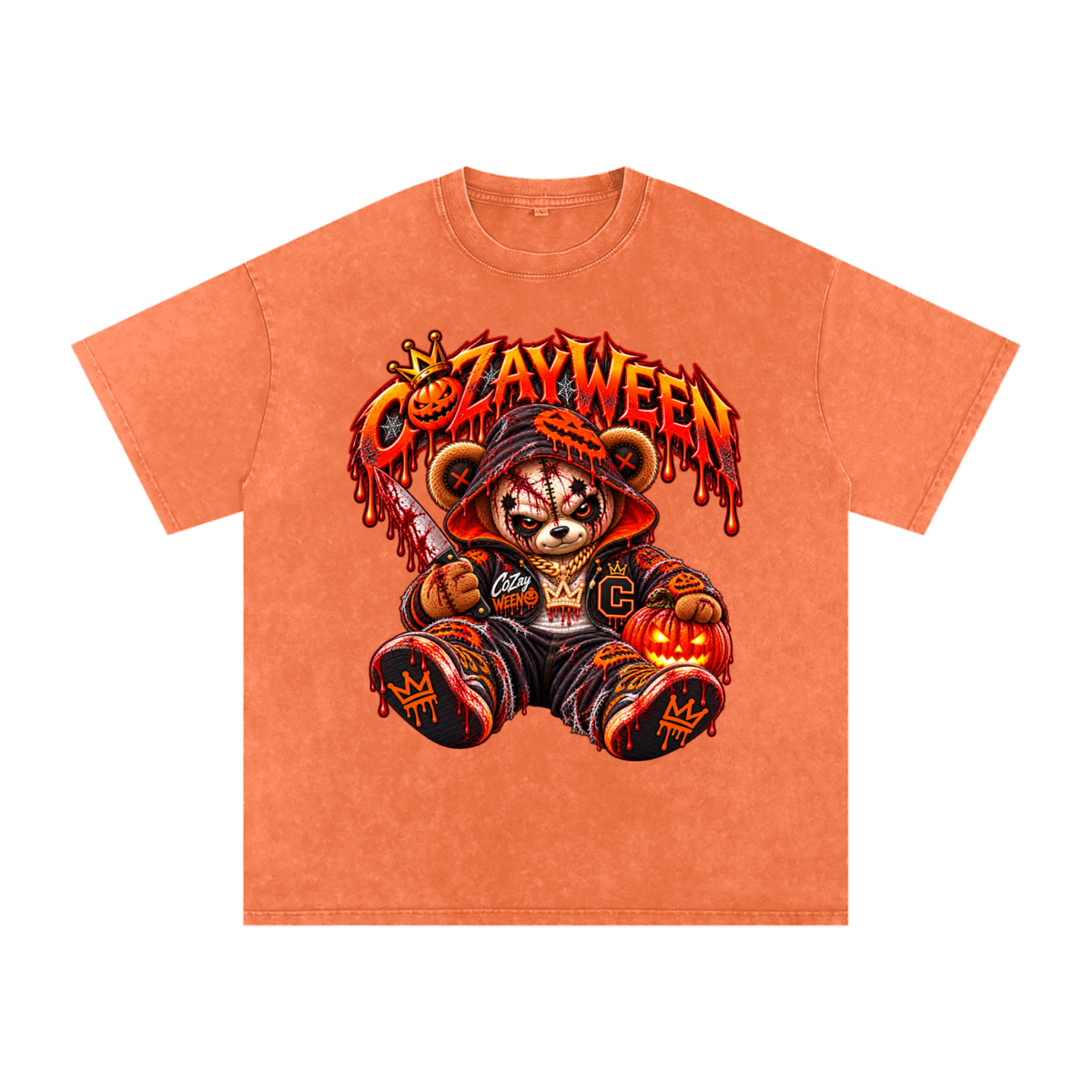 CoZayWeen Hoodie Snow Washed Oversized Cotton T-Shirt