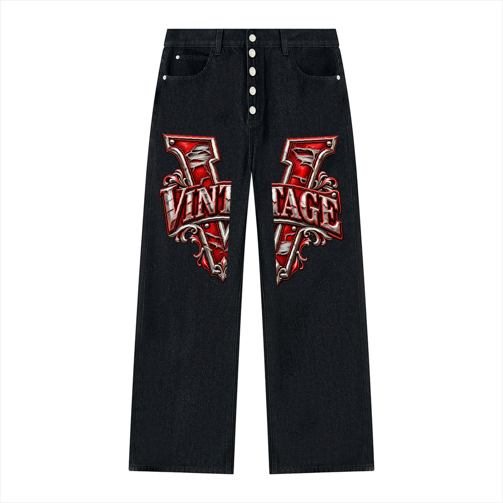 CoZay Men's Vintage Reserve Wash Wide Leg Denim Jeans