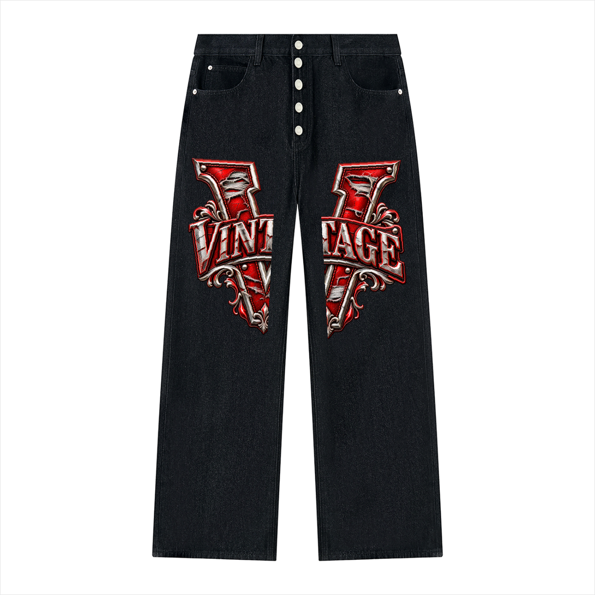 CoZay Men's Vintage Reserve Wash Wide Leg Denim Jeans