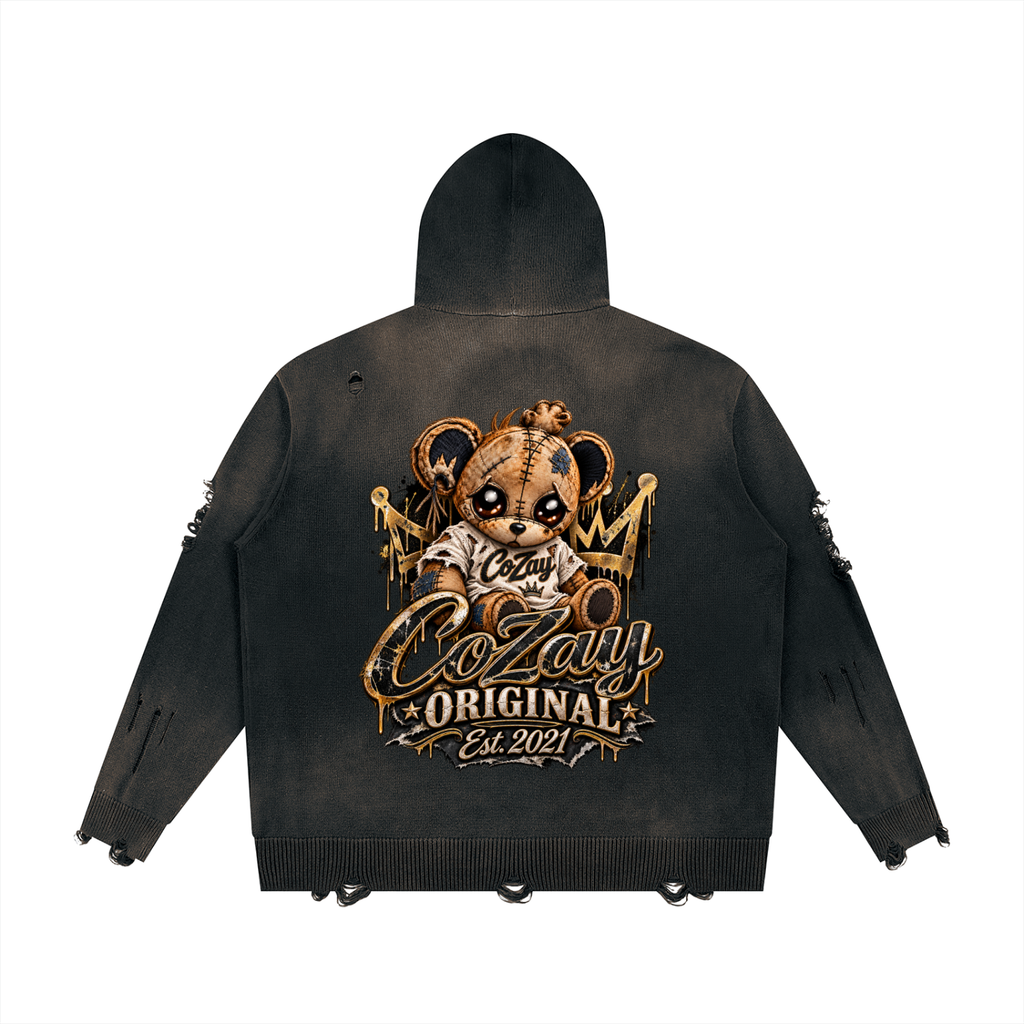 CoZay Original Unisex Distressed Full Zip Sweater
