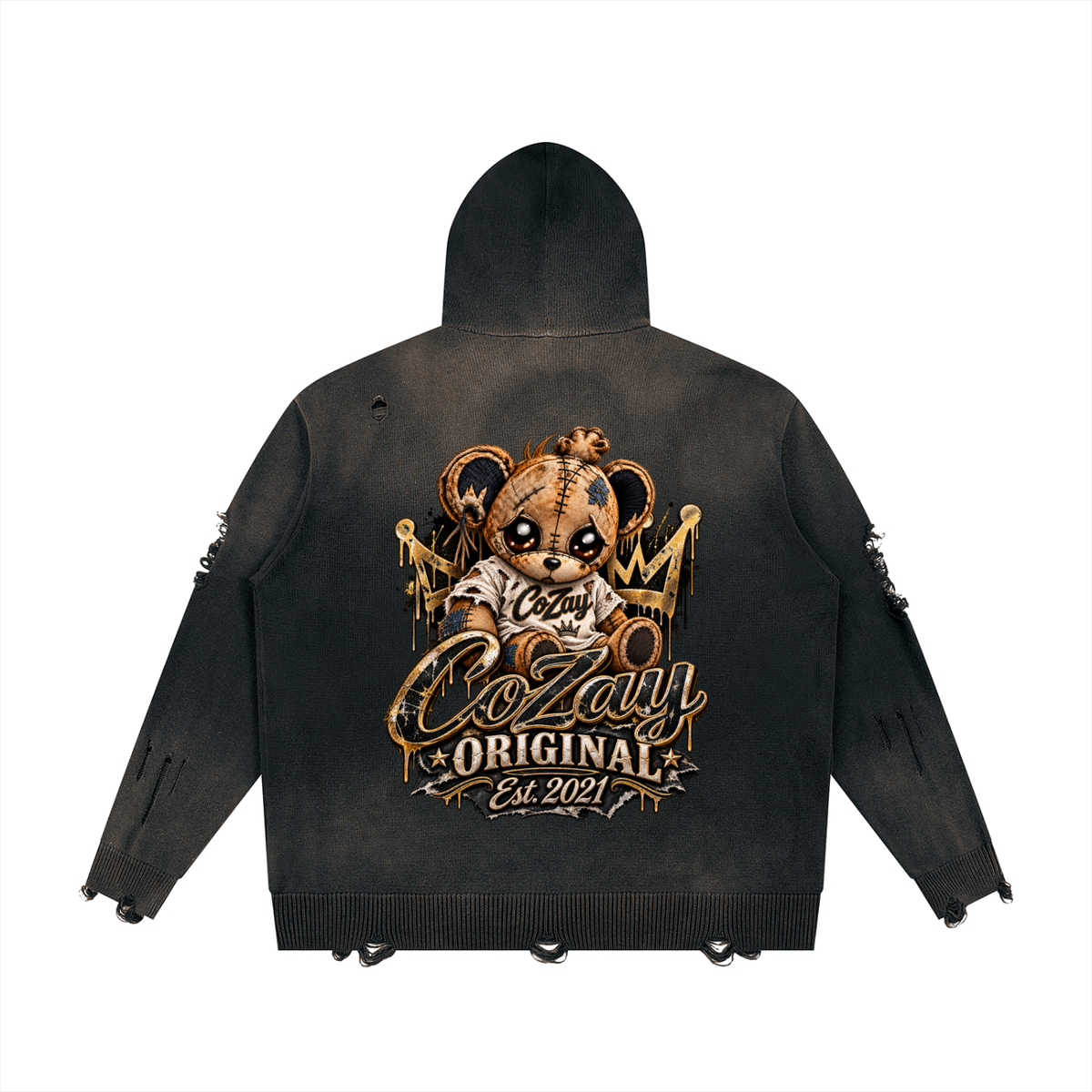 CoZay Original Unisex Distressed Full Zip Sweater