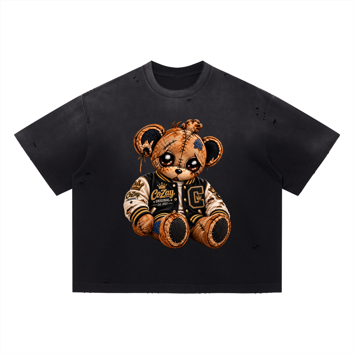 CoZay Original Hoodie Bear Vintage Washed Distressed Boxy Oversized T-Shirt