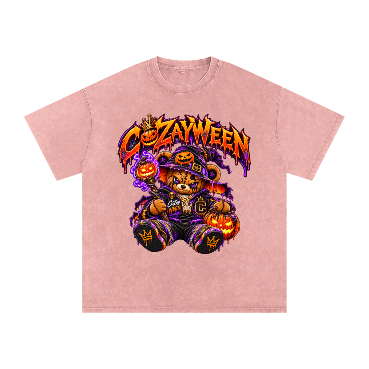 CoZayWeen Witch Snow Washed Oversized Cotton T-Shirt