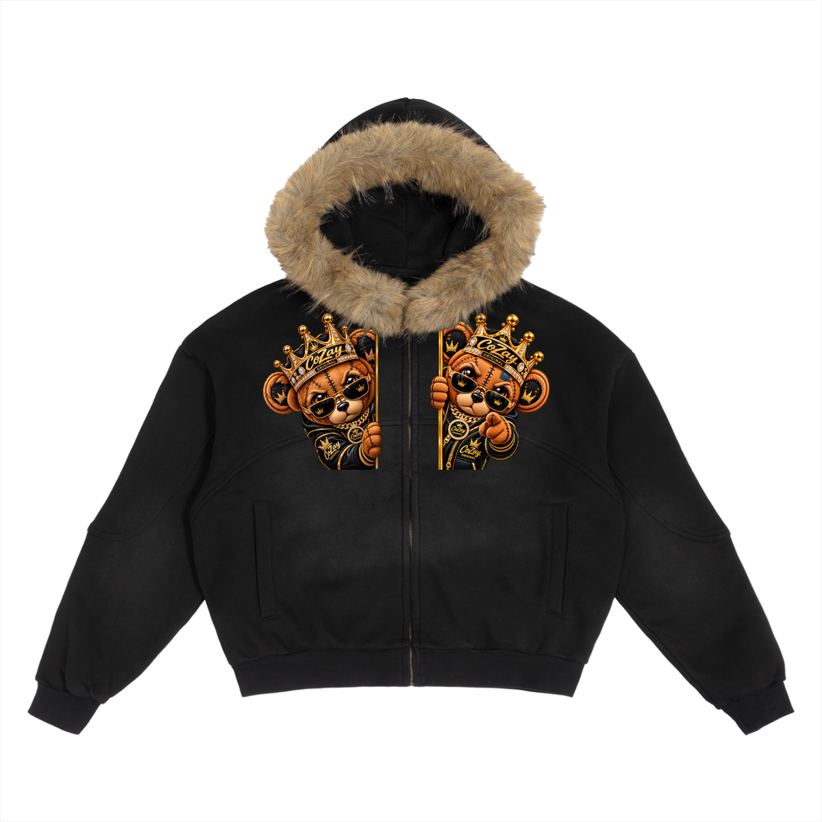 CoZay Original Bear Sun Fade Boxy Detachable Fur Hoodie