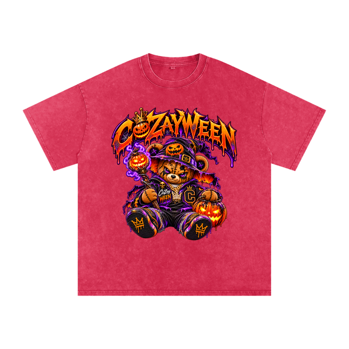 CoZayWeen Witch Snow Washed Oversized Cotton T-Shirt