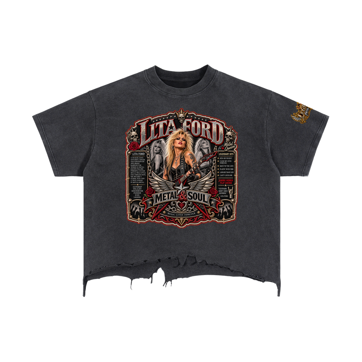 CoZay Legends Lita Ford Vintage Wash Boxy Distressed Hem T-Shirt