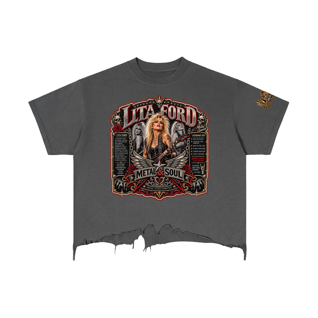 CoZay Legends Lita Ford Vintage Wash Boxy Distressed Hem T-Shirt