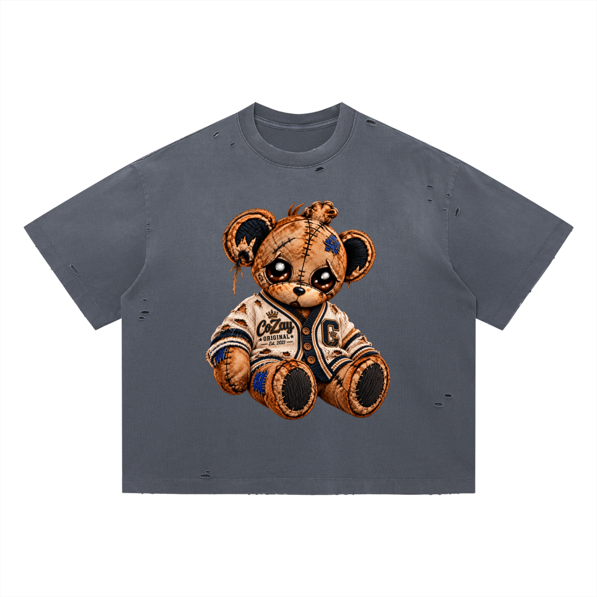 CoZay Original Cardigan Bear Vintage Washed Distressed Boxy Oversized T-Shirt