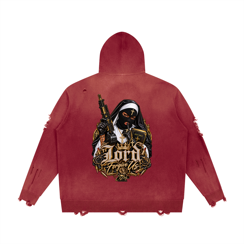 CoZay Signature Unisex Distressed Full Zip Sweater