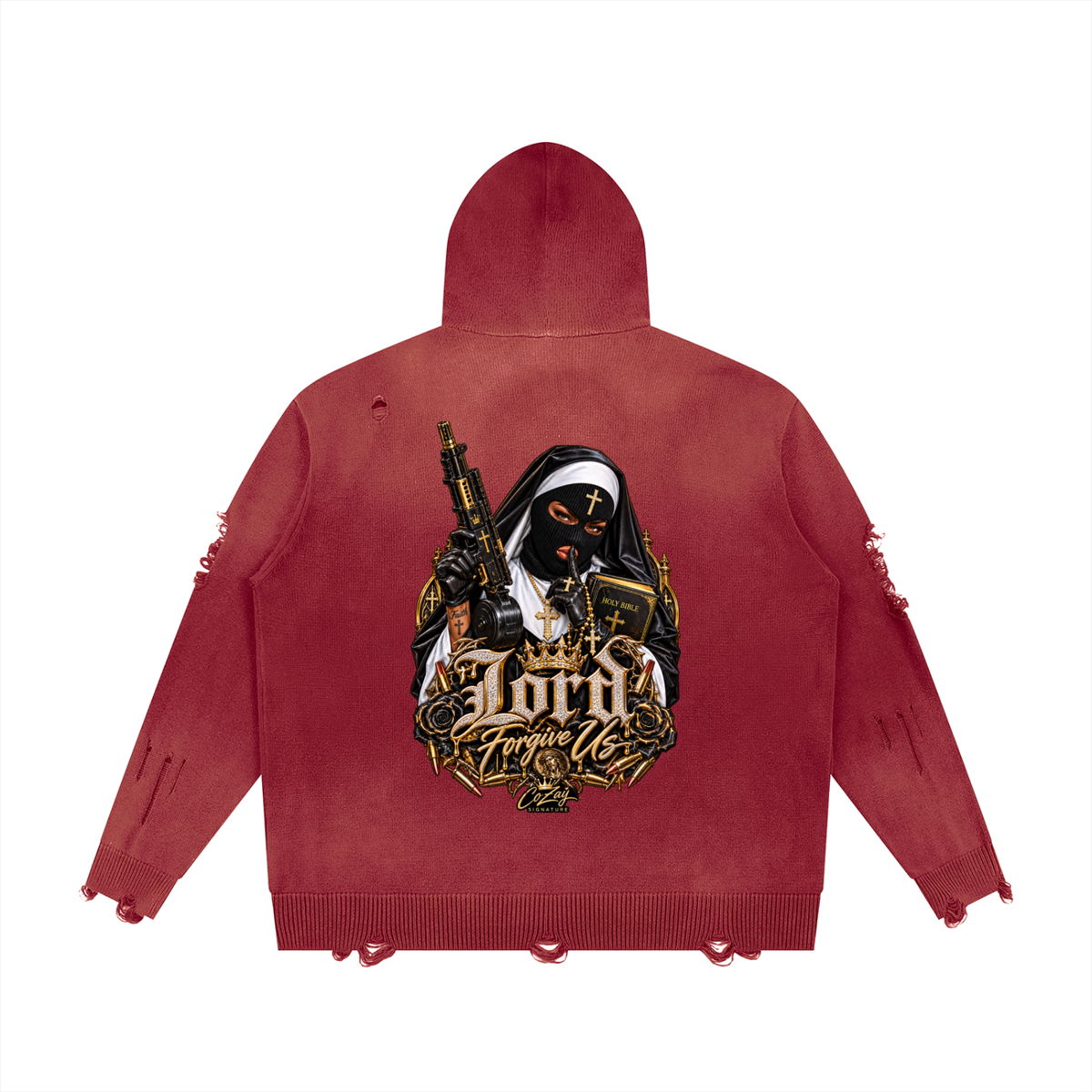 CoZay Signature Unisex Distressed Full Zip Sweater