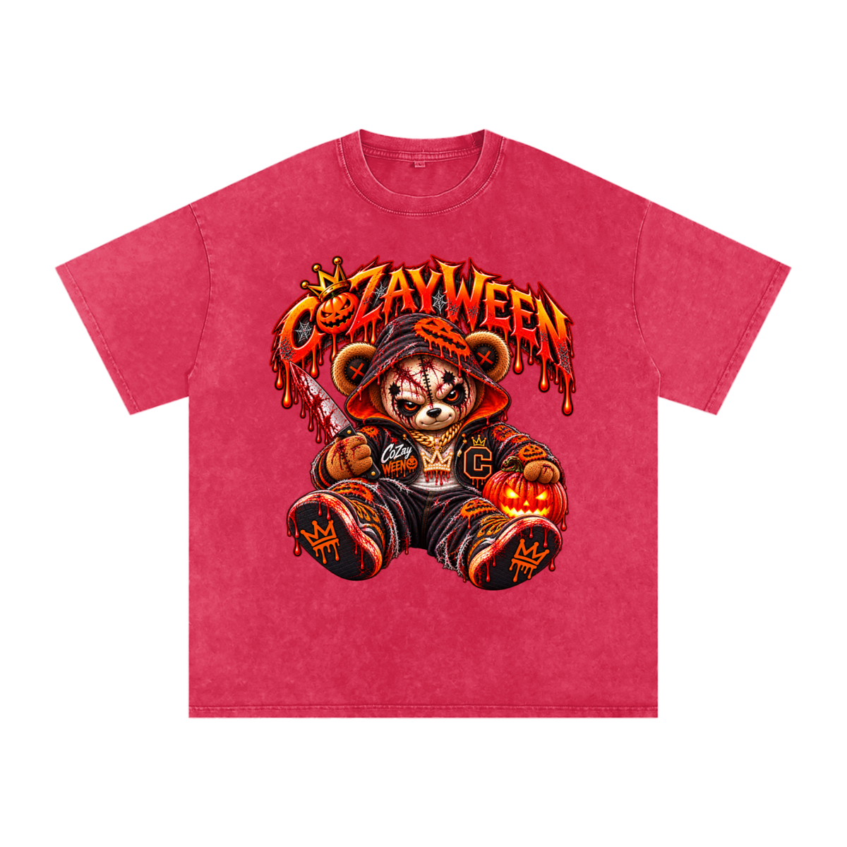 CoZayWeen Hoodie Snow Washed Oversized Cotton T-Shirt