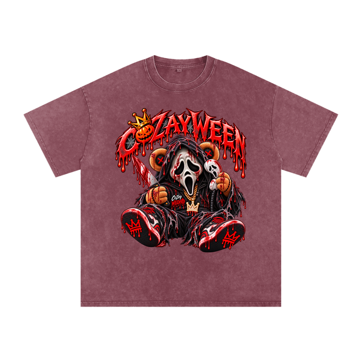 CoZayWeen Scream Snow Washed Oversized Cotton T-Shirt