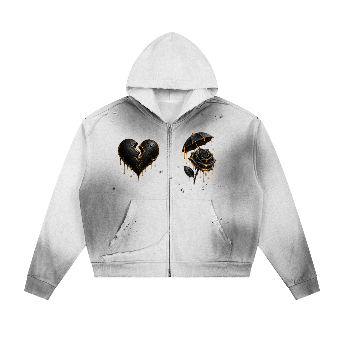 CoZay Signature Sun Fade Frayed Raw Edge Fleece Zip Hoodie