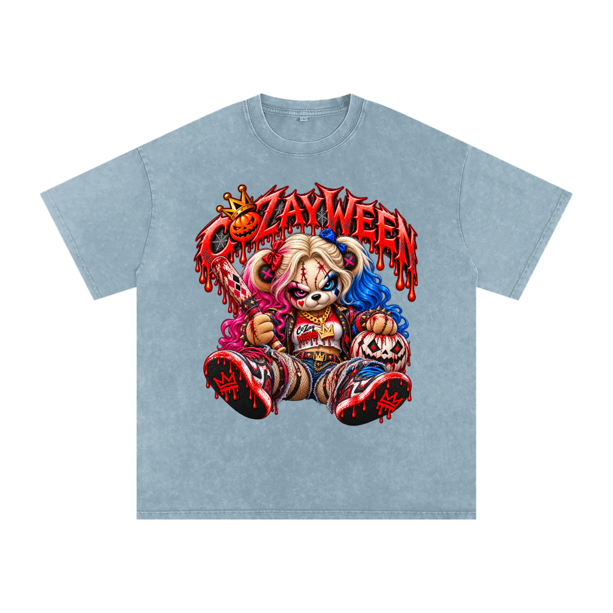 CoZayWeen Harley Snow Washed Oversized Cotton T-Shirt