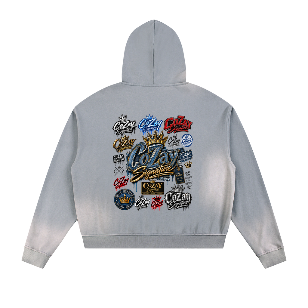 CoZay Signature Sun Fade Frayed Raw Edge Fleece Zip Hoodie