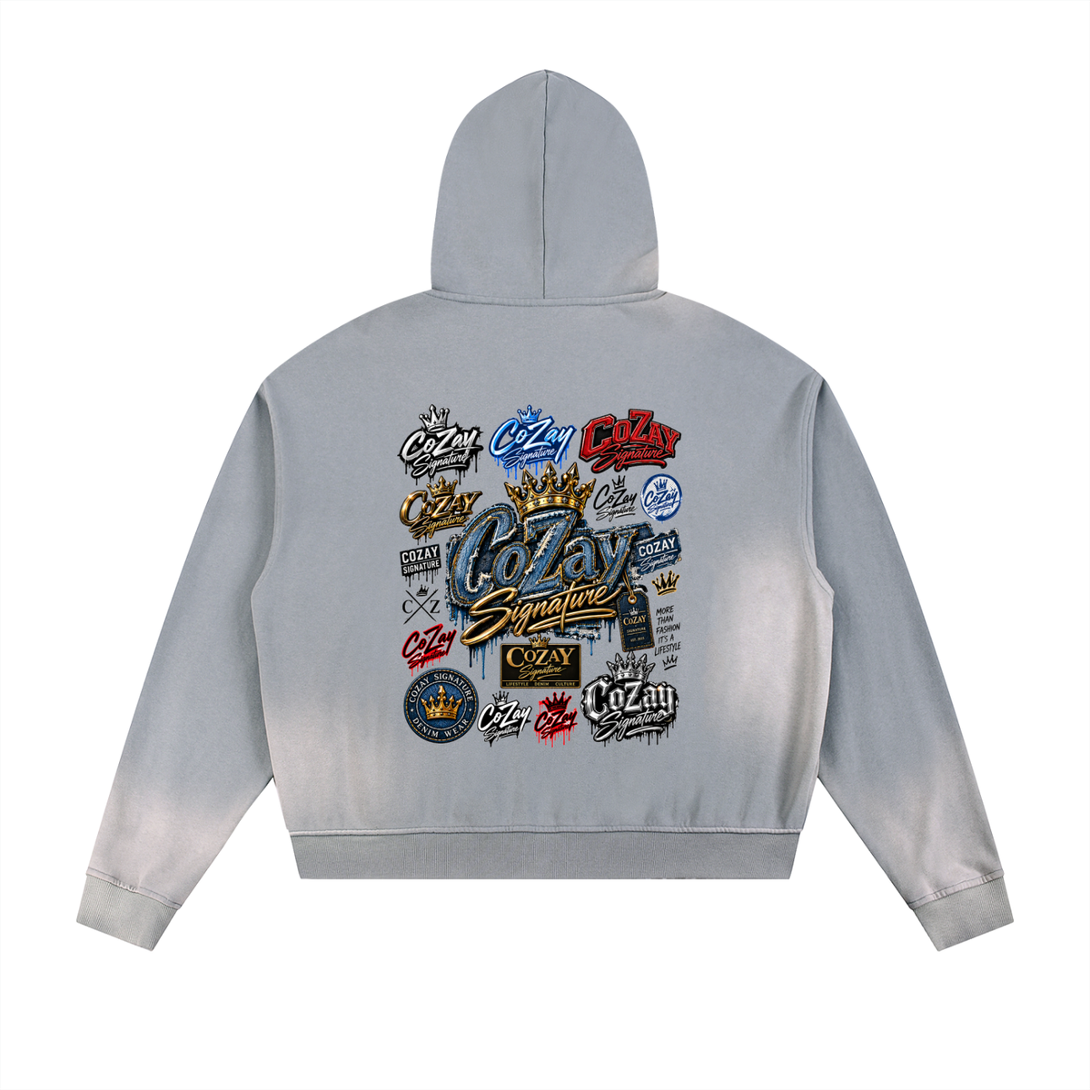 CoZay Signature Sun Fade Frayed Raw Edge Fleece Zip Hoodie