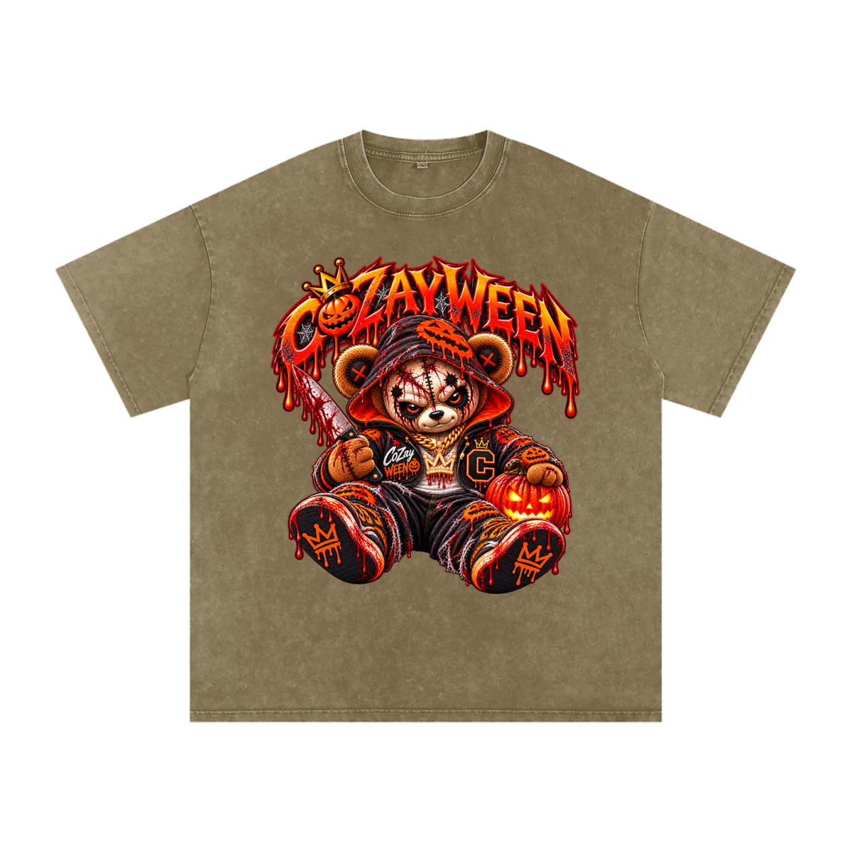 CoZayWeen Hoodie Snow Washed Oversized Cotton T-Shirt