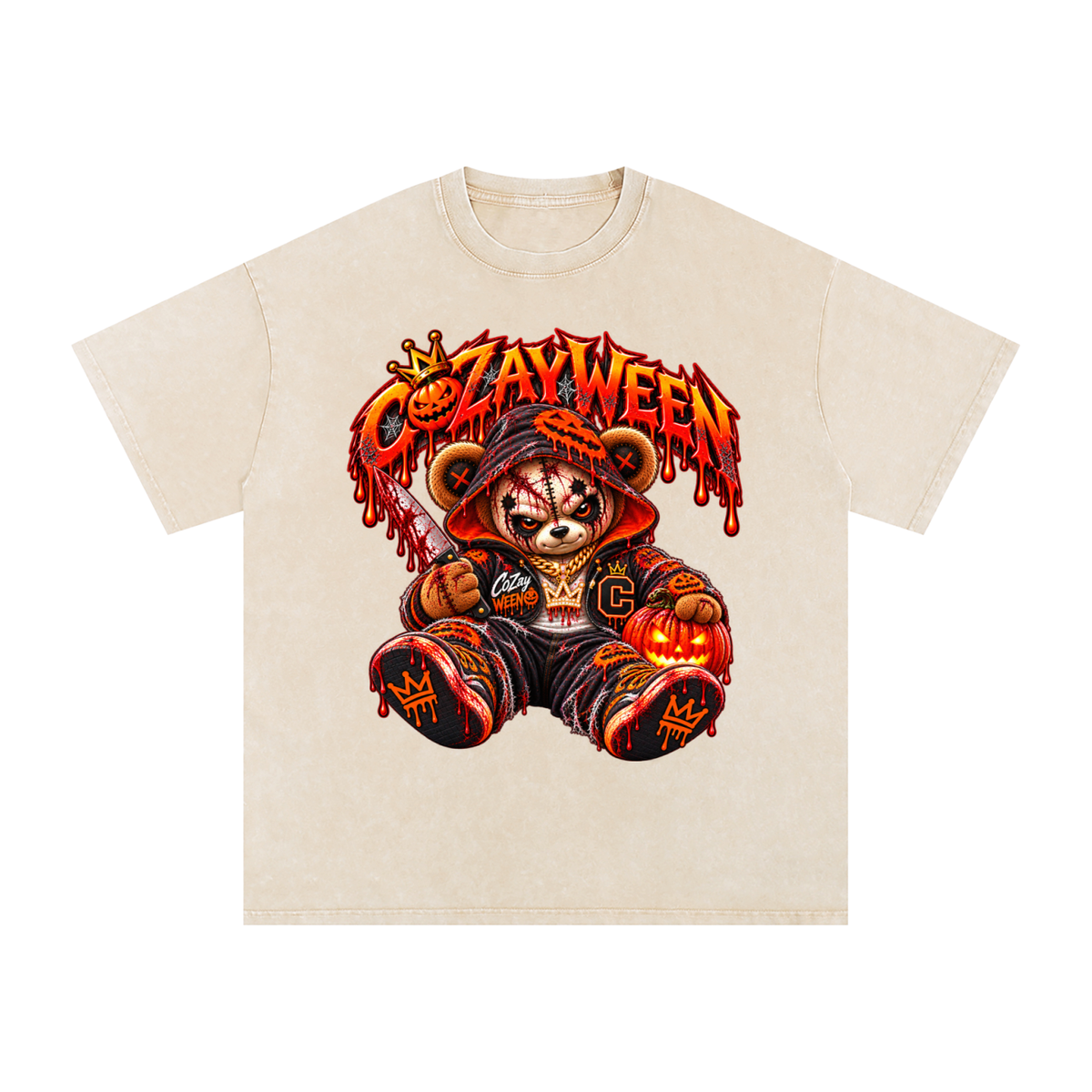 CoZayWeen Hoodie Snow Washed Oversized Cotton T-Shirt