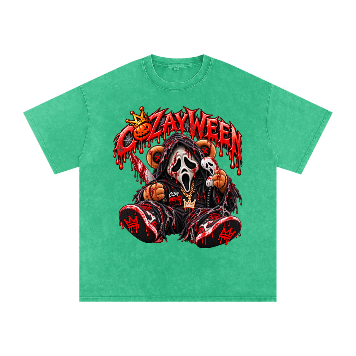 CoZayWeen Scream Snow Washed Oversized Cotton T-Shirt
